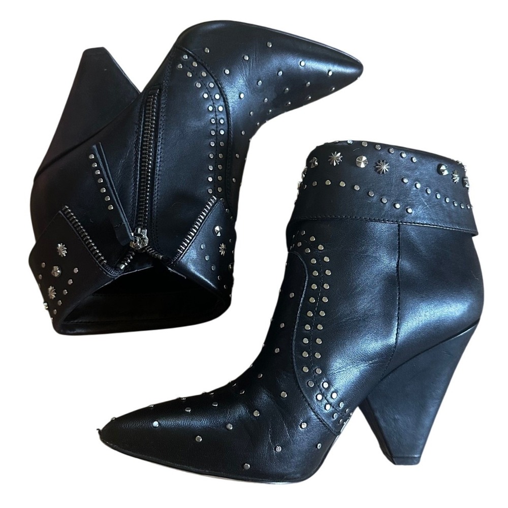 Sam Edelman Black Leather Studded Royce Ankle Boots Women's 6